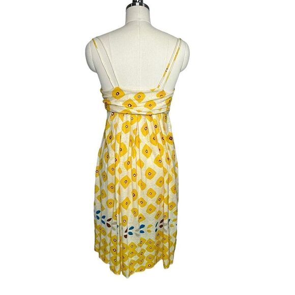 Diane Von Furstenberg Yellow Silk Linen Floral Print Dress| Size 10 - Picture 4 of 8